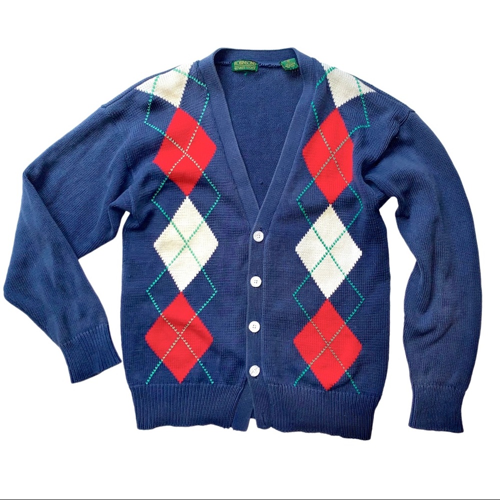 v i n t a g e :: Grandpa Slouchy Oversized Argyle Cardigan Knit Sweater - Picture 4 of 10